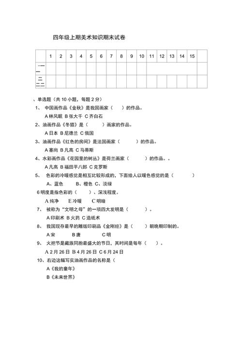 历年美术鉴赏试卷真题